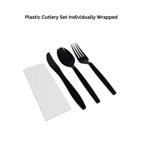 Plastic Cutlery Set Black Spoons Knives Forks Napkins 50 Pcs